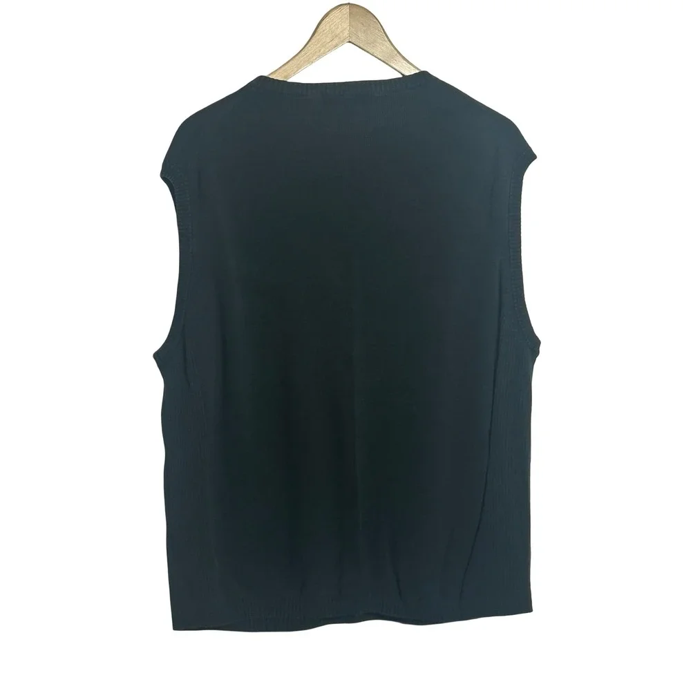 Eddie Bauer Mens‎ V Neck Sweater Vest Size L Black Linen Cotton Blend Preppy